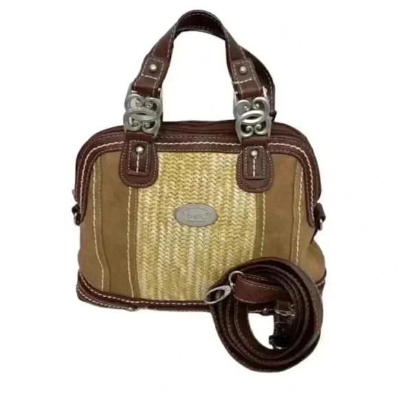 BOC Marsdon Vinyl Straw Midi Satchel Bag Handbag with Detachable Shoulder Strap - Picture 1 of 9